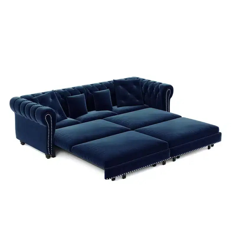 Whisen Velvet 3-in-1 Schlafsofa und wandelbares Schlafsofa im Kingsize-Format mit ausziehbarem Ottomane, getuftetem Design