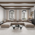 Großes modulares Ecksofa, Kordbezug, U-förmig, 4-Sitzer mit 2 Ottomanen und 5 Kissen