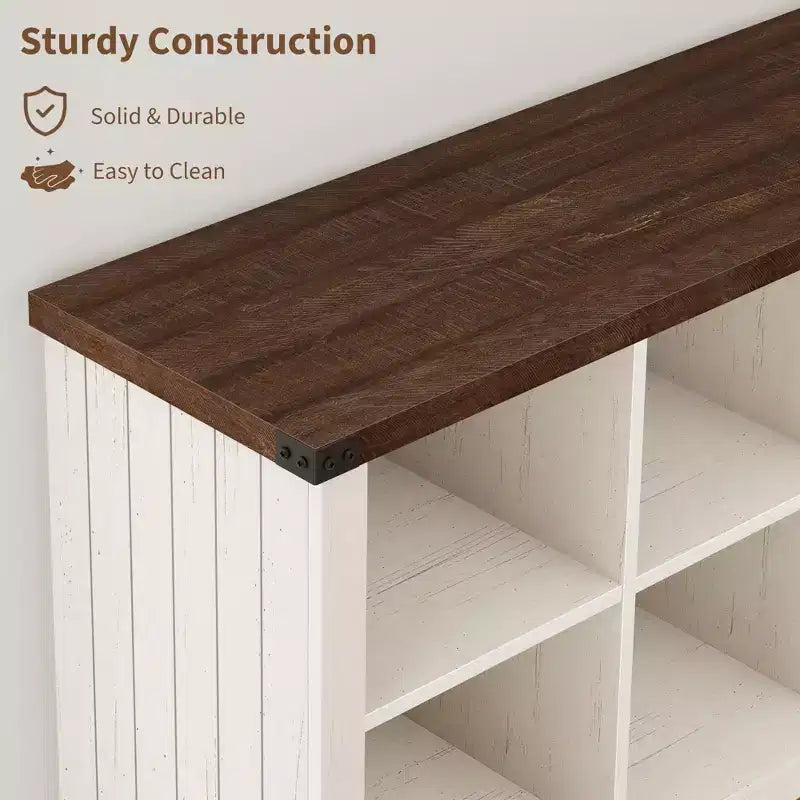 8 Würfelregal, Bücherregal im Landhausstil, 157,5 cm langes Holzregal für den Eingangsbereich, langes, niedriges Bücherregal für das Wohnzimmer