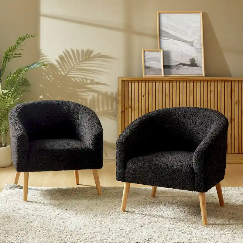 Sheila Moderner 30 W Bouclé-Sessel mit Massivholzbeinen, 2er-Set von HULALA HOME