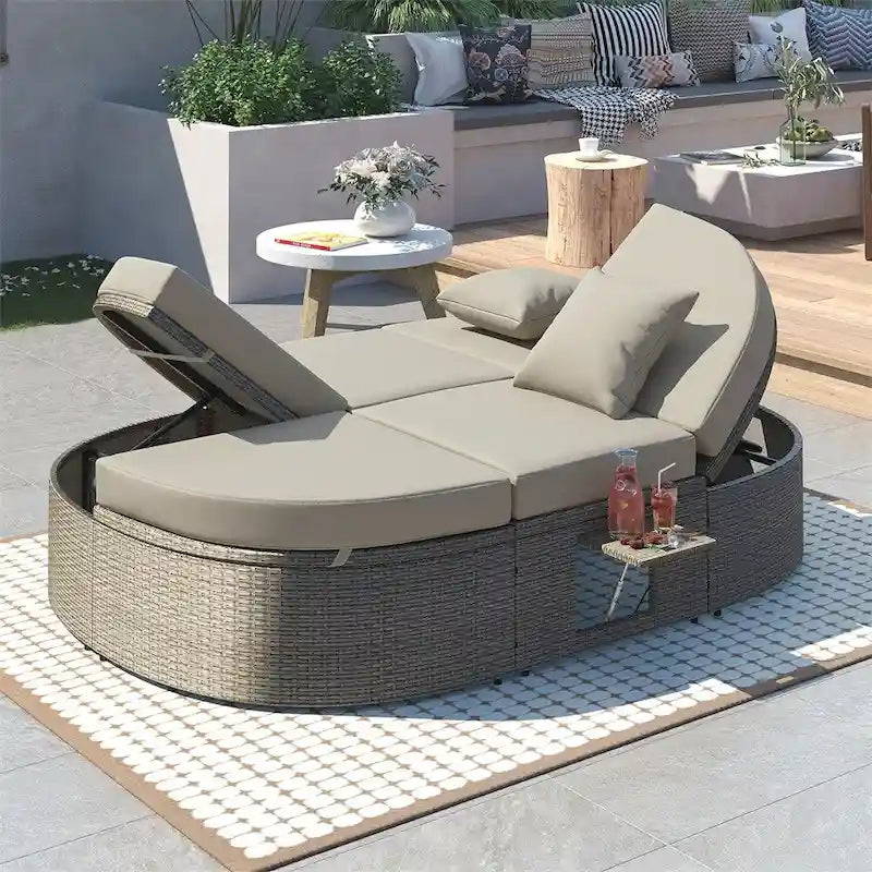 Outdoor Sonnenliege Gartenliege 2-Personen-Daybed mit Kissen und Polstern