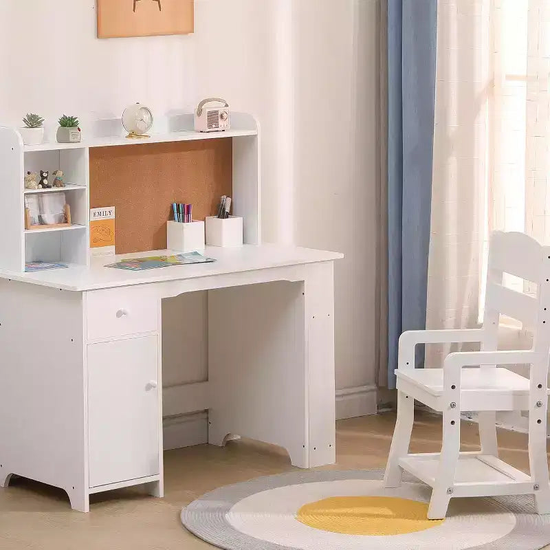 Kinderschreibtisch, Schreibtisch- und Stuhlset für Jungen und Mädchen, Holzkinder-Schreibtisch mit Bücherregal, Pinnwand, Schrank und Schublade für Kinder von 3-8 Jahren