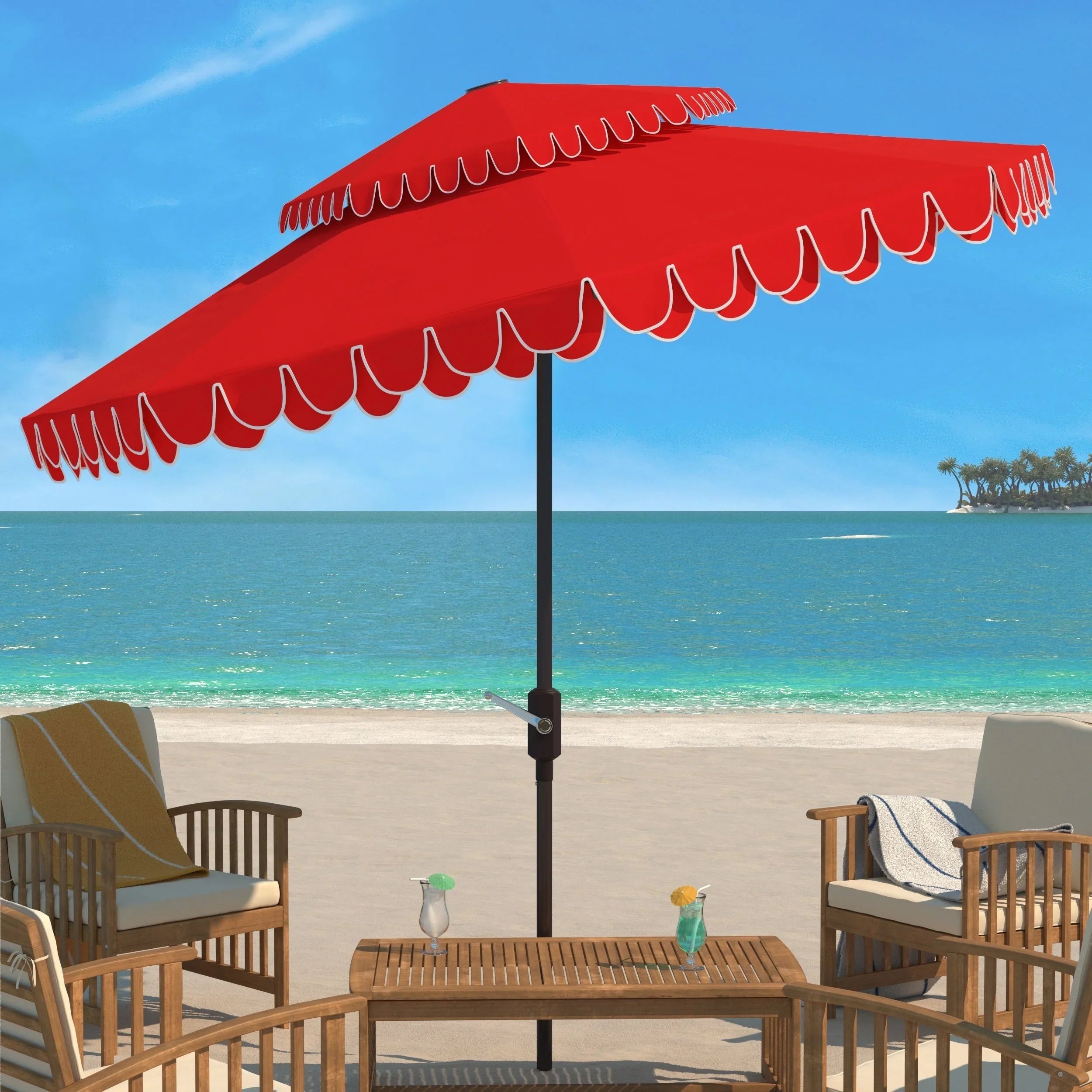 SAFAVIEH Outdoor Kjerstin Volant-Sonnenschirm, 2,7 m, Doppelkuppel