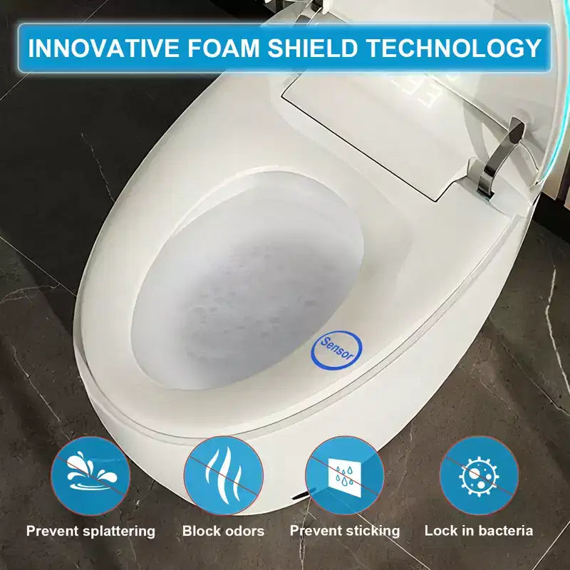 Smart-Bidet-Toilette mit automatischem Öffnen/Schließen von Deckel und Sitz, Fußsensor-Spülung, spülkastenlos, einteilig, verlängert, beheizter Sitz