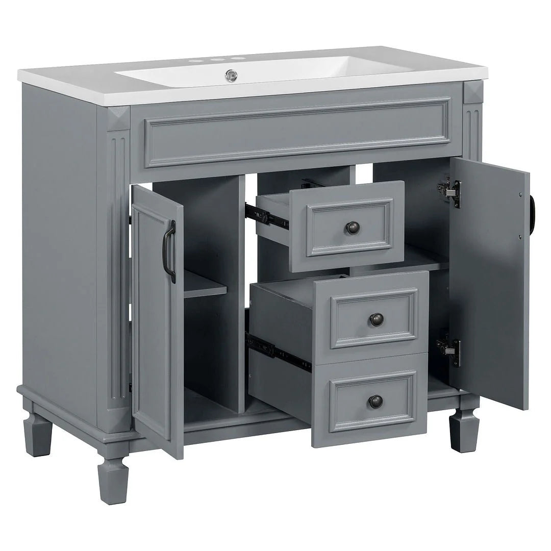 Moderner 36'' Badschrank mit Aufsatzwaschbecken und Spiegelschrank, 2 Türen und 2 Schubladen