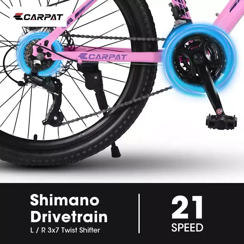 Okak 24/26 Zoll Mountainbike mit 21 Gängen und doppelten Scheibenbremsen, Kinderfahrrad mit 100mm Federgabel, Dirt Bike für Teenager und Frauen