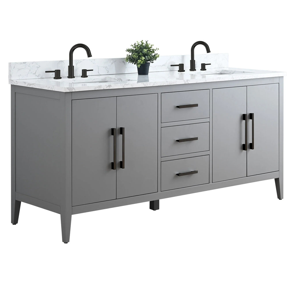 Vanity Art 72 Zoll Badezimmer-Waschtischunterschrank mit Doppelwaschbecken und Kunstmarmorplatte