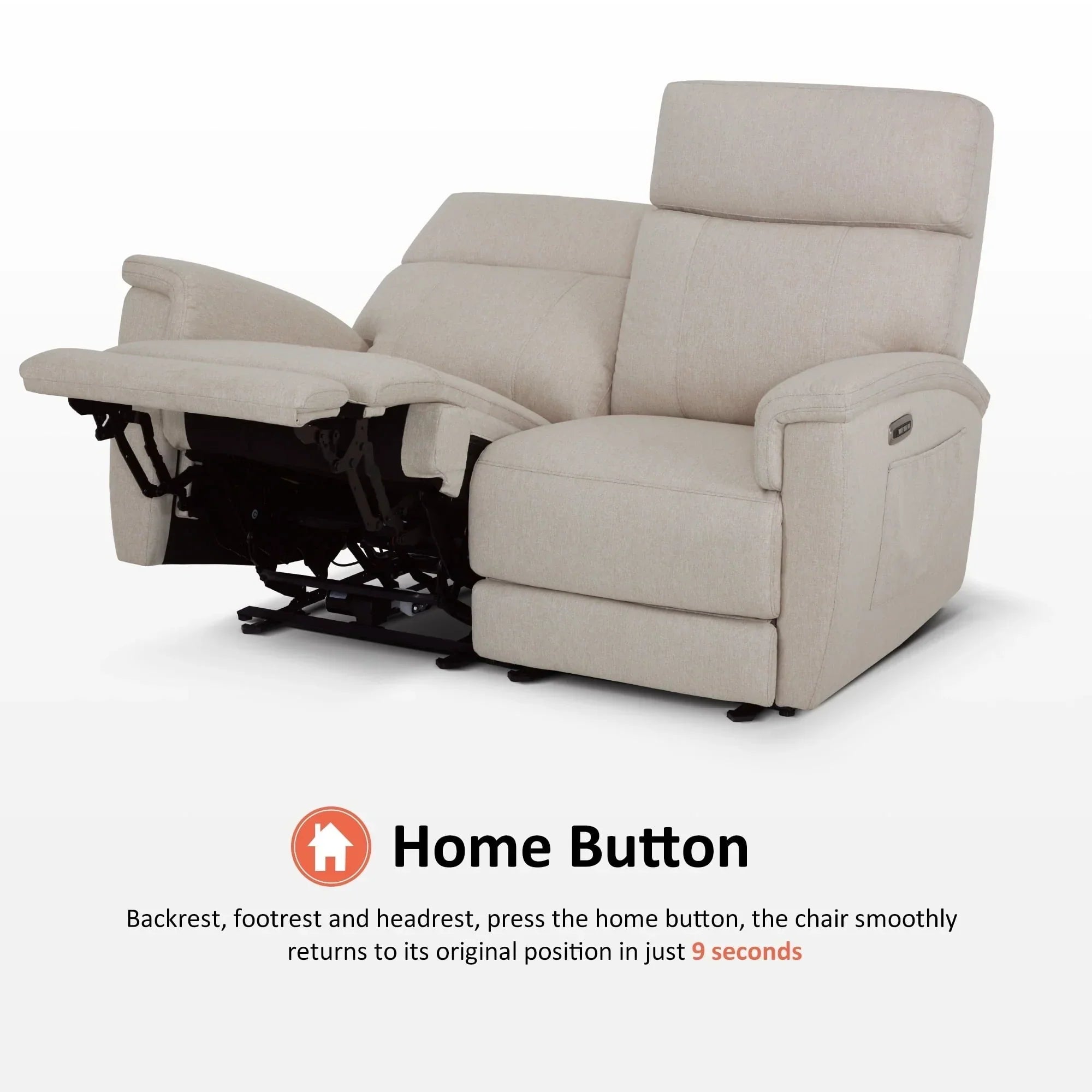 MCombo 60.2 Power Loveseat Relaxsofa mit Massage und zweifacher Heizung, verstellbarer Kopfstütze, USB- & Typ-C-Anschluss, Stoff