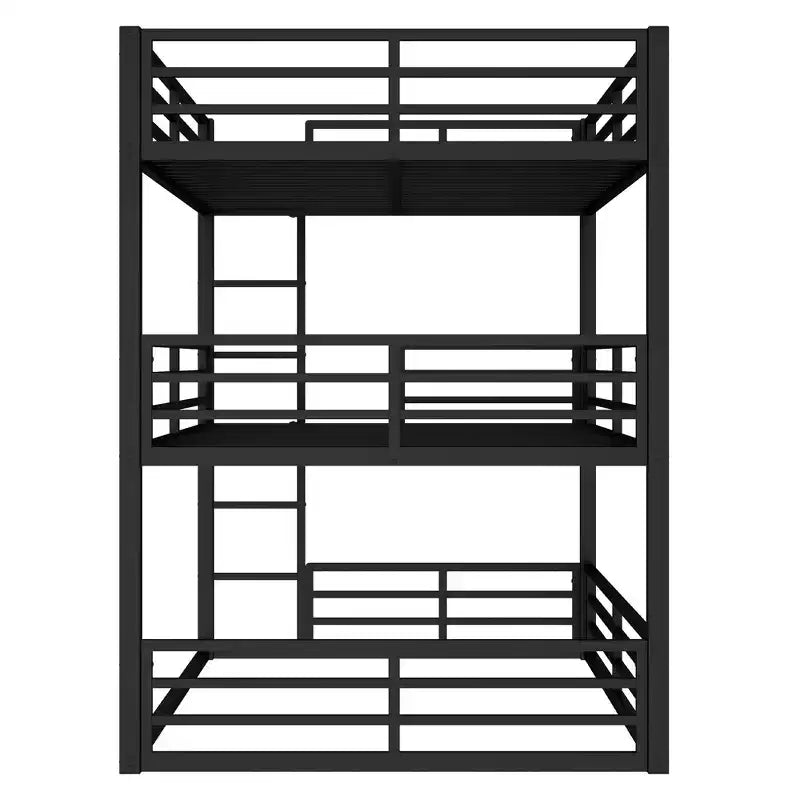 Etagenbett für drei Personen, Full über Full über Full, aus Metall, mit Sicherheitsgeländern, strapazierfähiges Etagenbett mit geräuschreduziertem Design, Schwarz