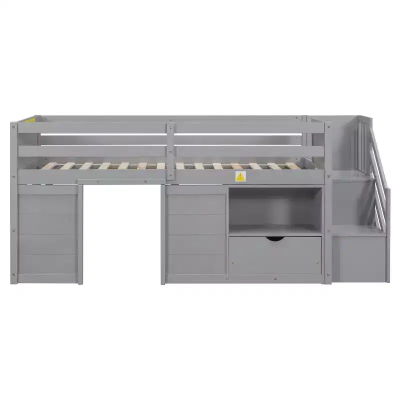 94.6L x 42.3B Massivholz-Hochbett in Twin-Größe mit Treppe, Schublade und Regal, modernes und klares Design