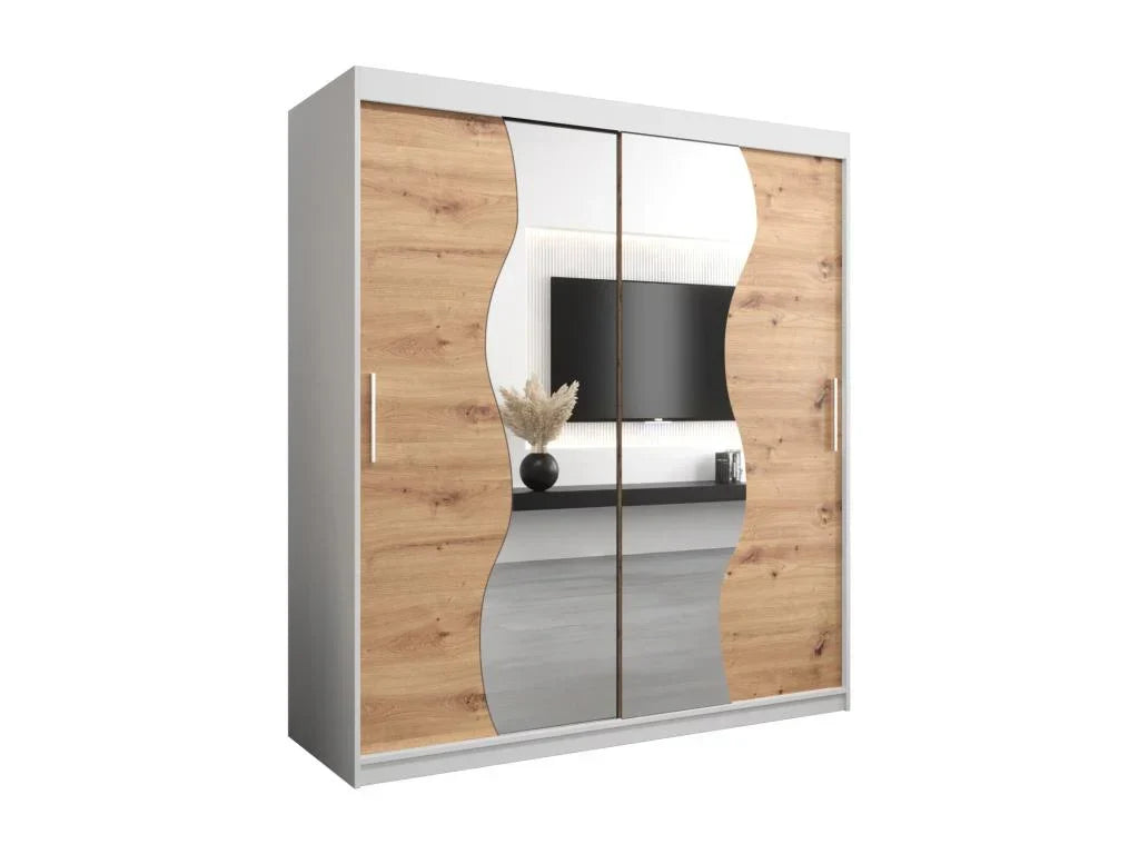 Kleiderschrank - Silbergrau/Weiß/Braun
