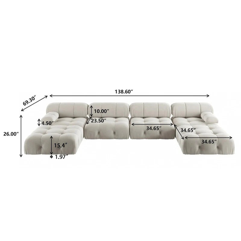 138 Modulares Schlafsofa, U-förmiges, minimalistisches Samtsofa