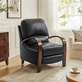 Alex Mid-Century Modern Zigarren-Sessel aus echtem Leder mit manueller Relaxfunktion und geschwungenen Holzarmlehnen