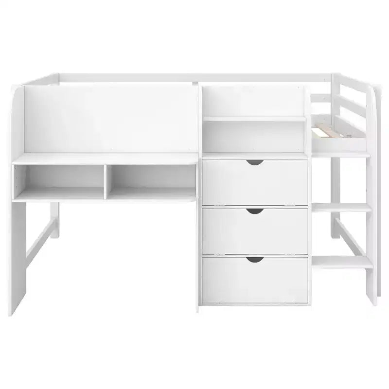 Niedriges Hochbett in Pink/Weiß mit Schreibtisch, Stauraum & Whiteboard – Einzelbett, 1 Person