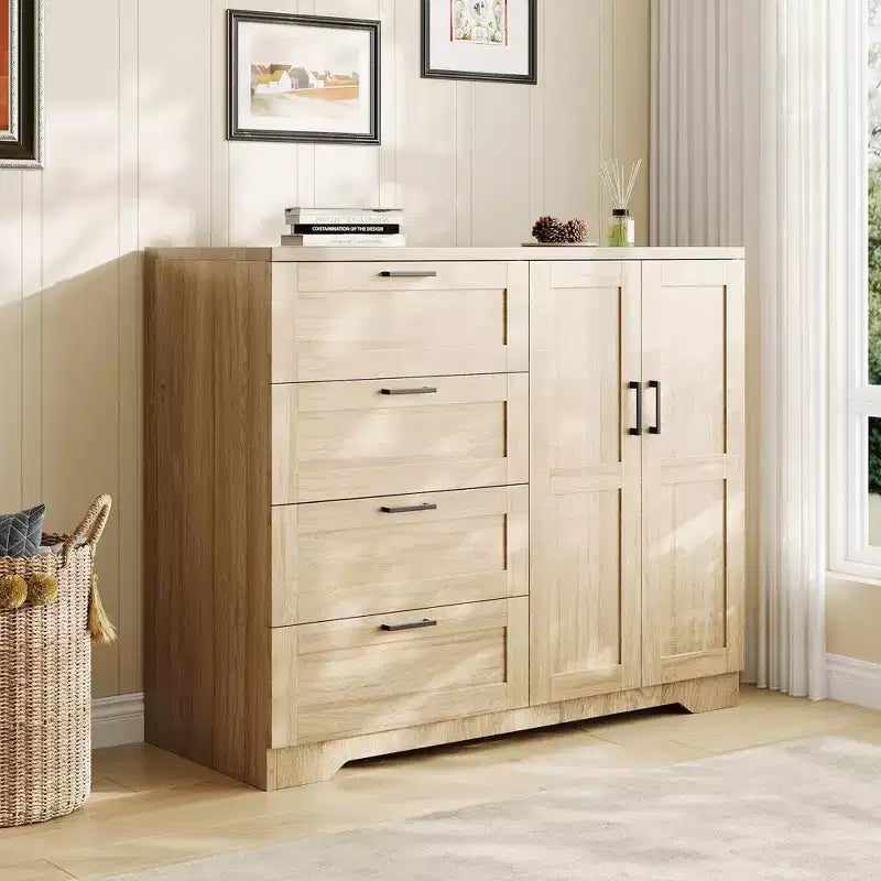 43,3 H Kleiderschrank mit 4 Schubladen und Kleiderstange, multifunktionaler Schlafzimmer-Aufbewahrungsschrank Kommode