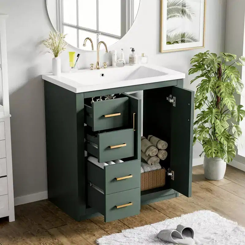 30 Zoll Einzelwaschtisch-Badschrank mit Unterschrank und 3 Schubladen – Schwarz / Blau / Grün / Indigo / Weiß