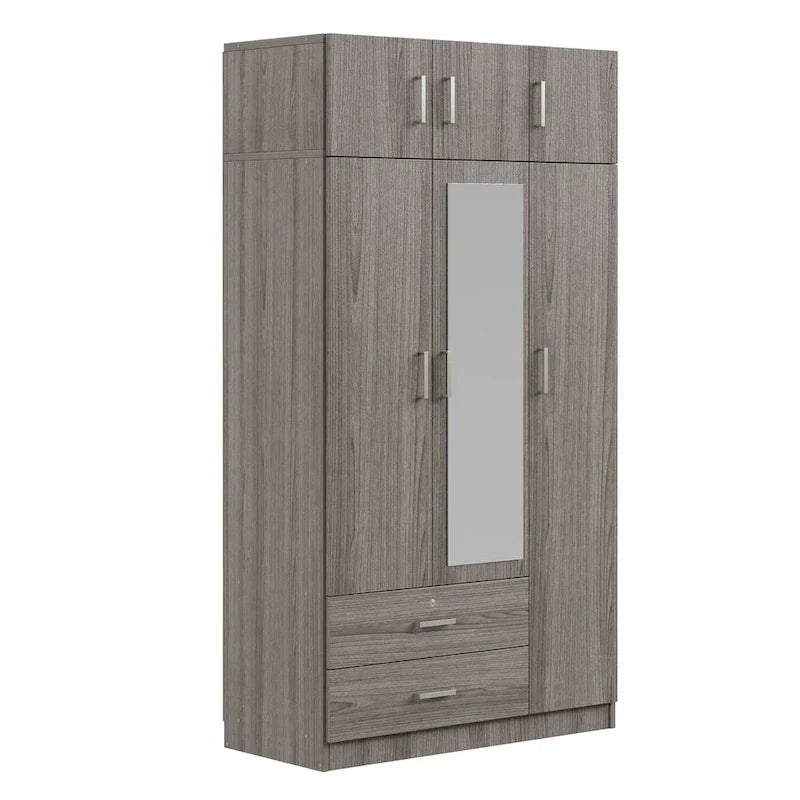3-türiger Spiegelkleiderschrank mit 2 Schubladen und Aufsatzschrank