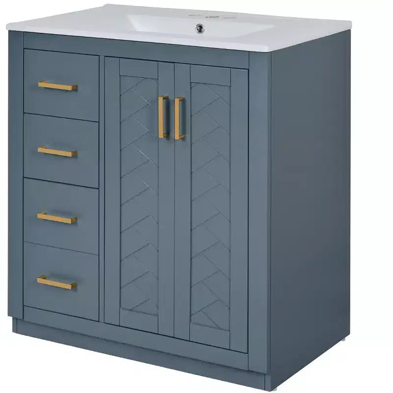 30 Zoll Einzelwaschtisch-Badschrank mit Unterschrank und 3 Schubladen – Schwarz / Blau / Grün / Indigo / Weiß