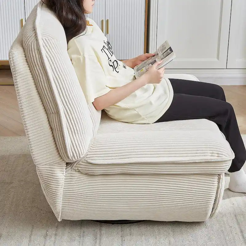 Drehbarer Relaxsessel aus Cord mit Gleitfunktion und Fußstütze für das Wohnzimmer