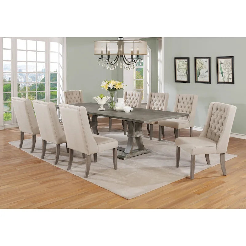 Best Quality Furniture 9-teiliges rustikales, ausziehbares Esszimmerset in Grau