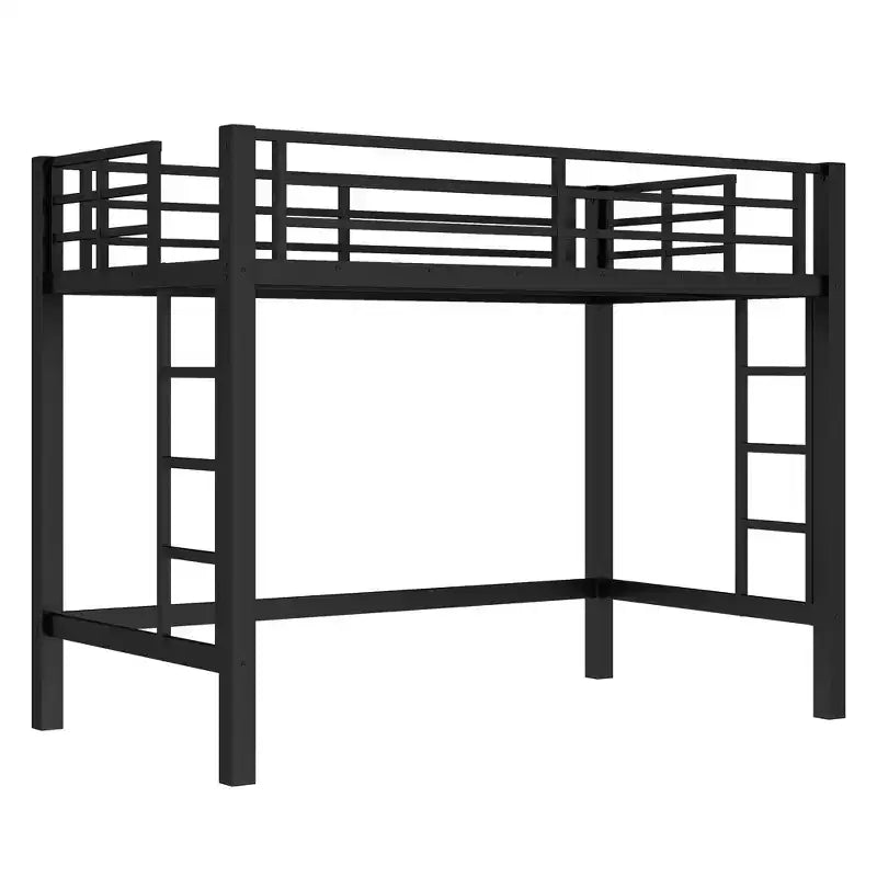 Metall-Hochbett, platzsparendes Hochbettgestell mit zwei Leitern und Schutzgittern, Schwarz – ModernLuxe