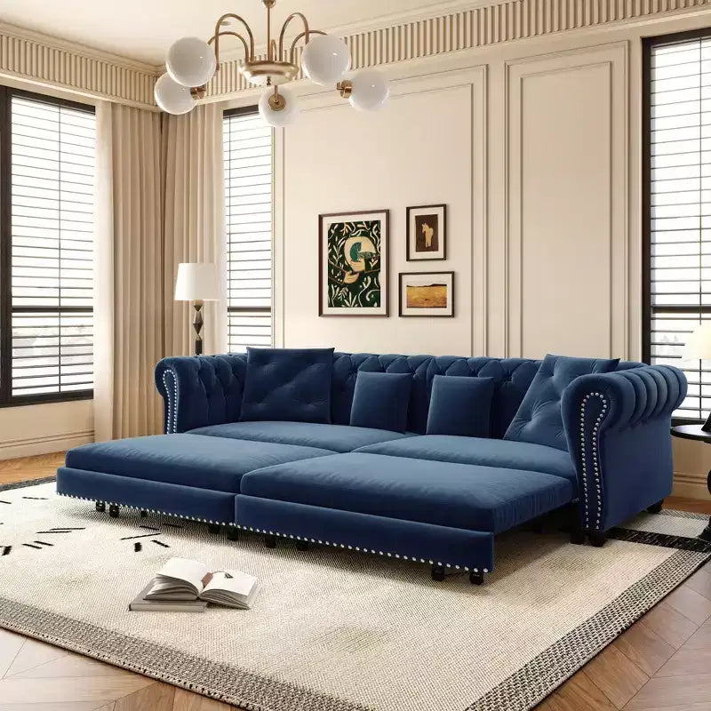 Whisen Velvet 3-in-1 Schlafsofa und wandelbares Schlafsofa im Kingsize-Format mit ausziehbarem Ottomane, getuftetem Design