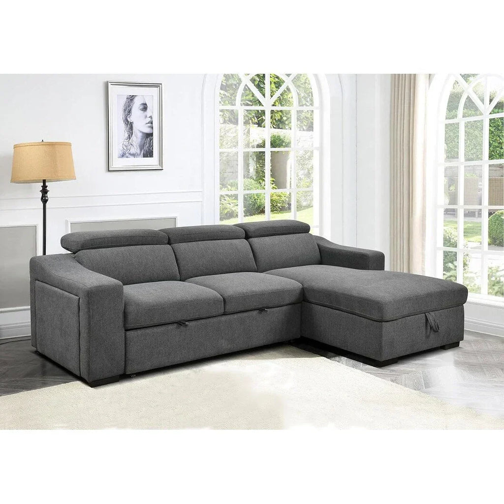 Roomfitters 103 Cabrio-Ecksofa mit Stauraum-Recamiere, verstellbaren Kopfstützen, L-förmigem Schlafsofa, Dunkelgrau