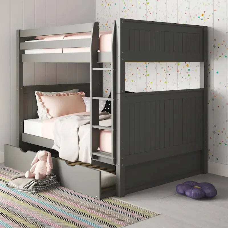 Camaflexi Etagenbett Full über Full mit Twin-Ausziehbett – Paneel-Kopfteil