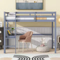 Okak Minimalism Hochbett mit Leiter, Hochbett aus Kautschukholz mit Sicherheitsgeländer und integriertem Schreibtisch, Bettrahmen für Kinder, Jugendliche