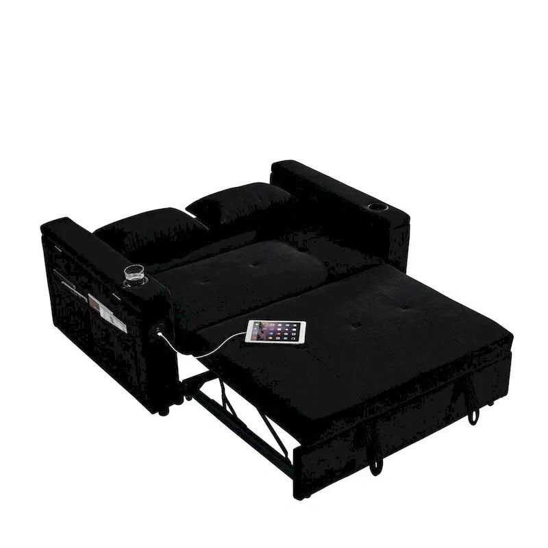 54 Schlafsofa zum Ausziehen, 2-Sitzer-Schlafsofa mit Stauraum, Lendenkissen, USB-Steckdose