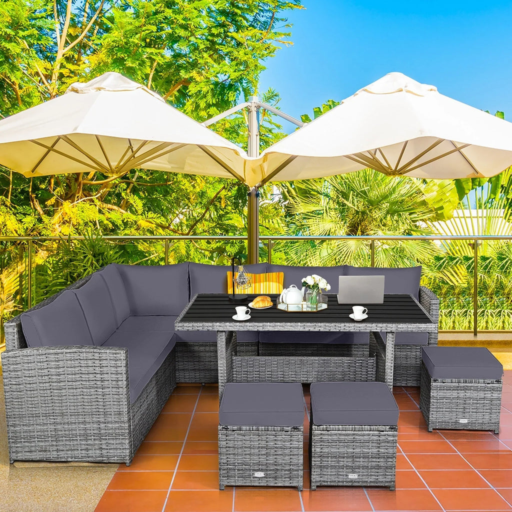 Costway 7-teiliges Terrassen-Essgruppe Rattan-Sofa Couch Ottomane – Details ansehen