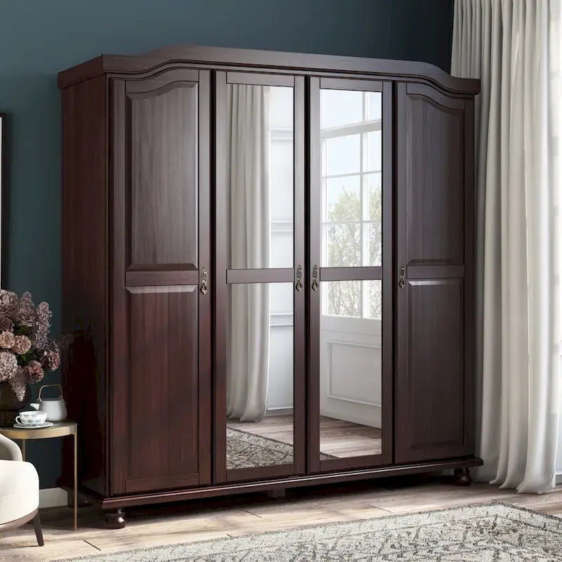 Palace Imports Kyle Kleiderschrank mit 4 Türen aus 100 % Massivholz und Massivholz- oder Spiegeltüren