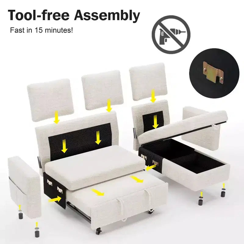 Dyonery 81 Sektional-Schlafsofa, L-förmige Ausziehcouch mit beidseitigem Stauraum, USB, verstellbare Rückenlehne