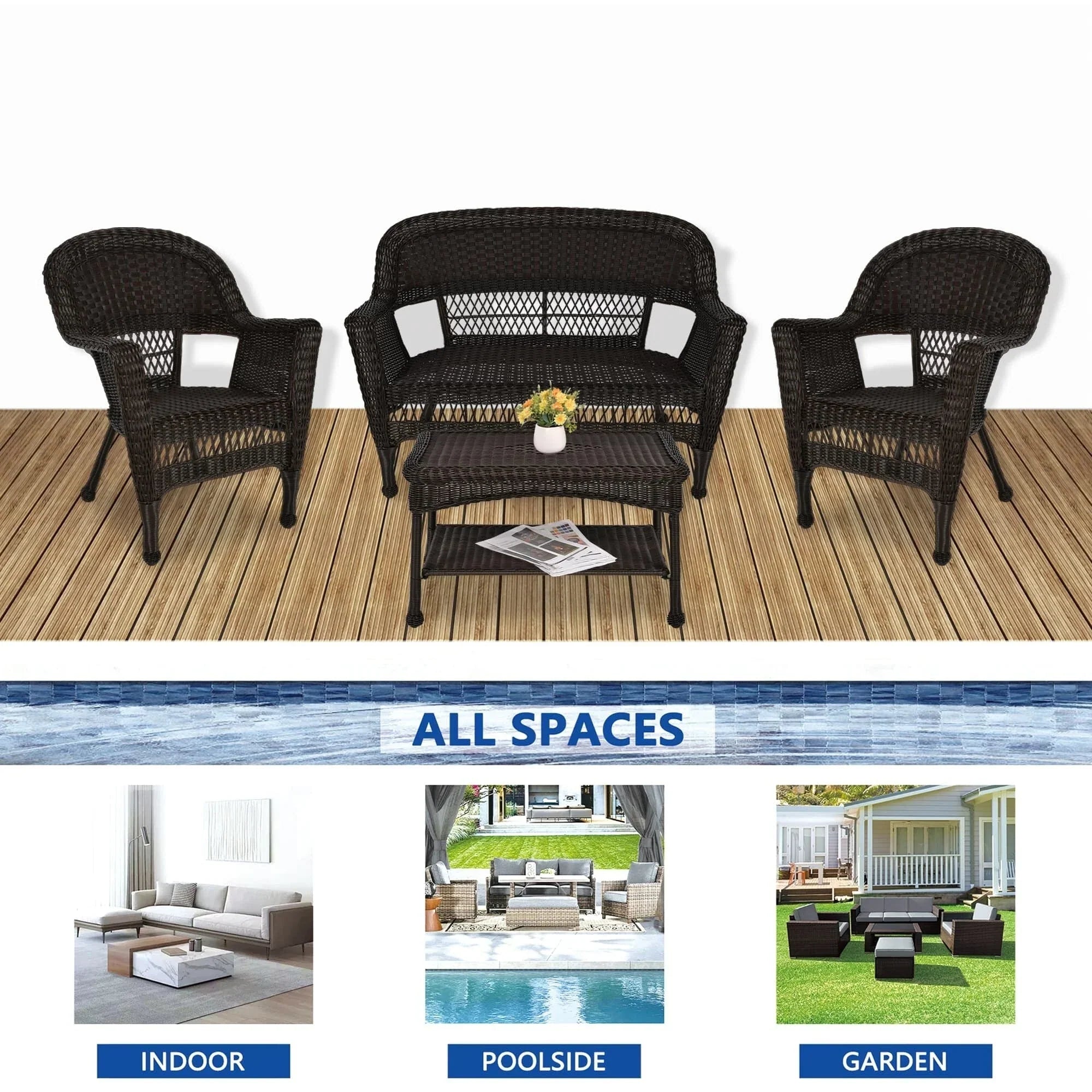 4-teiliges Loungeset aus Polyrattan für den Außenbereich