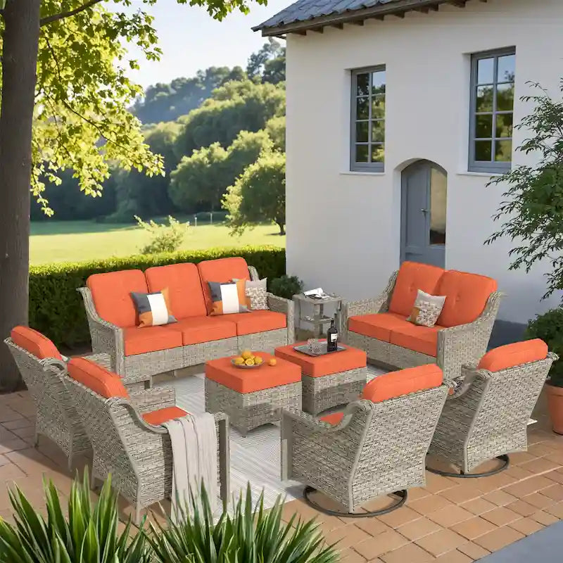 XIZZI 9-teiliges Gartenmöbel-Set mit drehbaren Stühlen für den Außenbereich