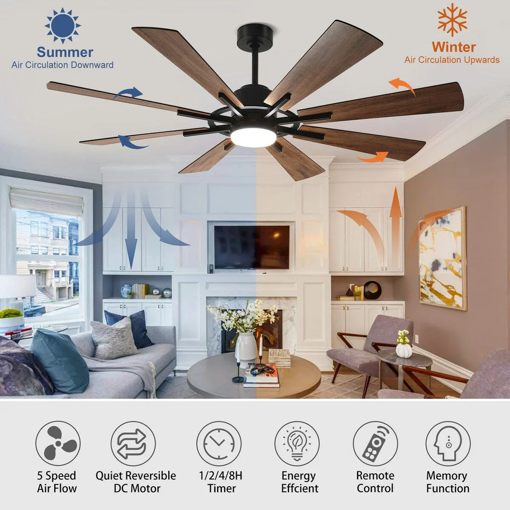 Deckenventilator mit Beleuchtung, Fernbedienung, groß, 8 Holzflügel