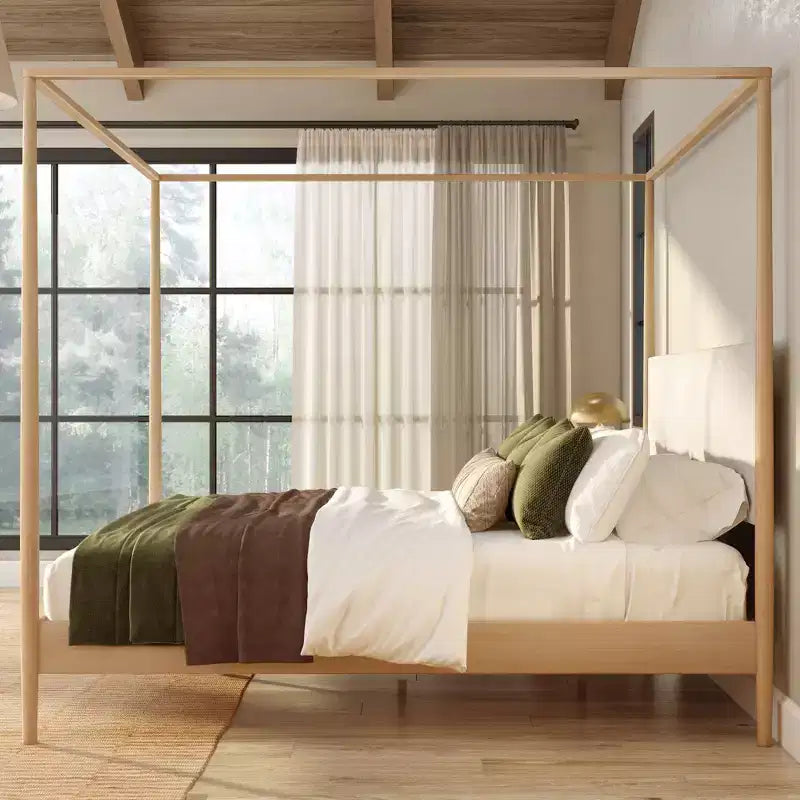Harbor King Himmelbett mit gepolstertem Kopfteil, Blonde/Swiss Coffee (MD2411-01)