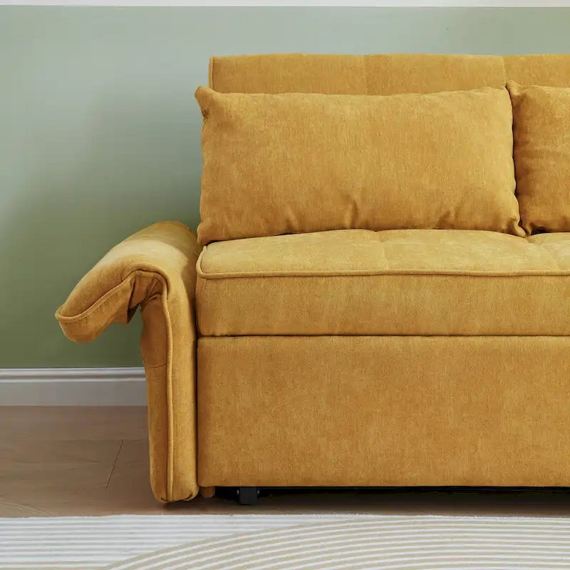 Gelbes Chenille-Schlafsofa zum Ausziehen – 39,00 x 53,50 x 31,50