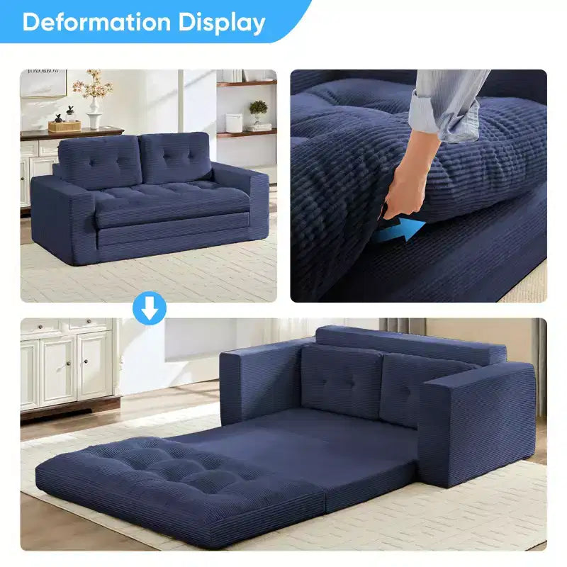 Mjkone 71" 2-in-1 Schlafsofa, umwandelbar, gerippter Stoff, klappbares Zweisitzer-Schlafsofa mit geknöpften Polstern, platzsparend