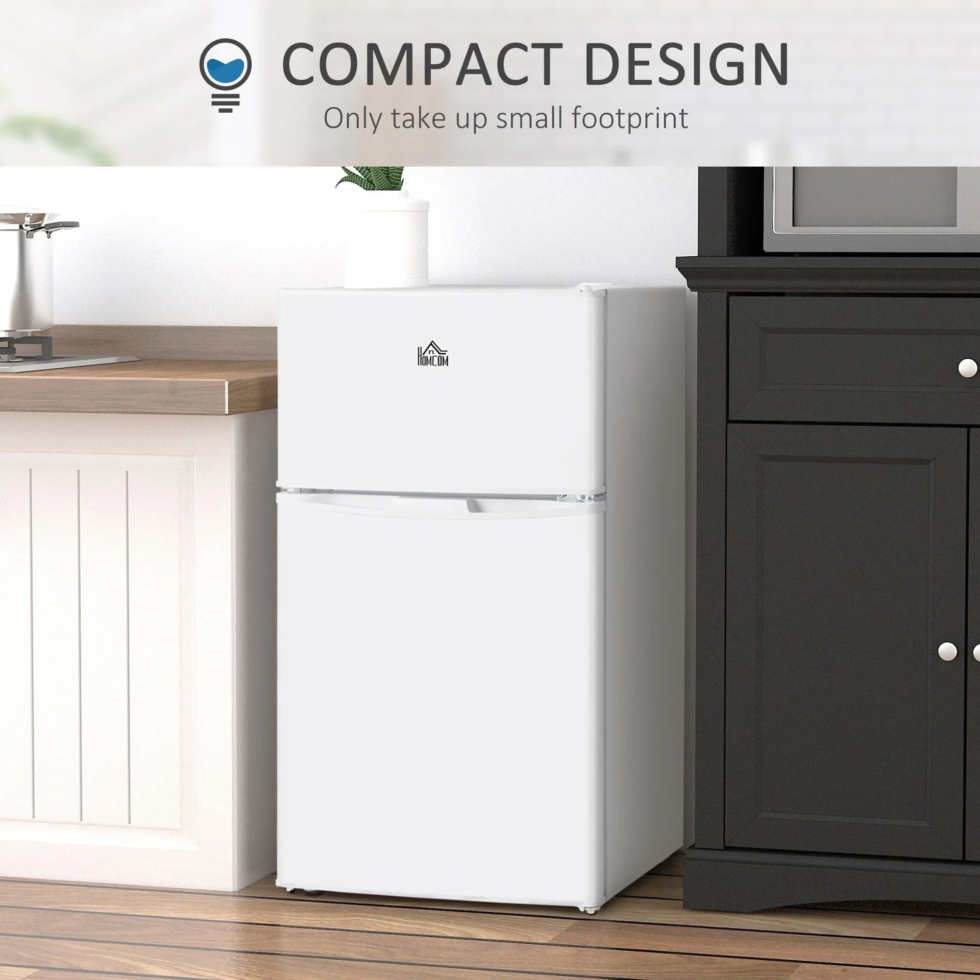 HOMCOM Doppel-Mini-Kühlschrank mit Gefrierfach, 90 L Kompaktkühlschrank mit verstellbarem Regal, einstellbares Thermostat