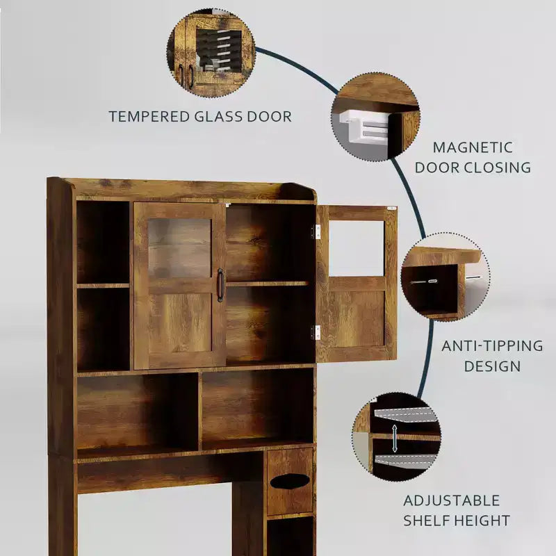 Badezimmerschrank über der Toilette – 171 cm hoher Badezimmer-Organizer im Landhausstil mit verstellbarem Regal und Glastür für Bad und Waschküche