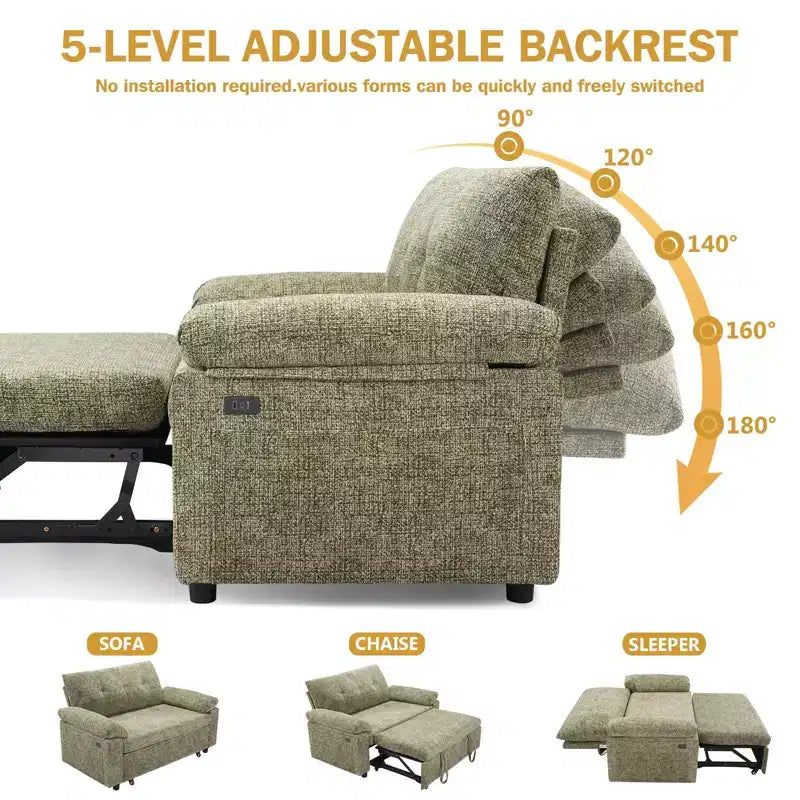 Dyonery 3-in-1 Schlafsofa, Ausziehbares Schlafsofa mit verstellbarer Rückenlehne