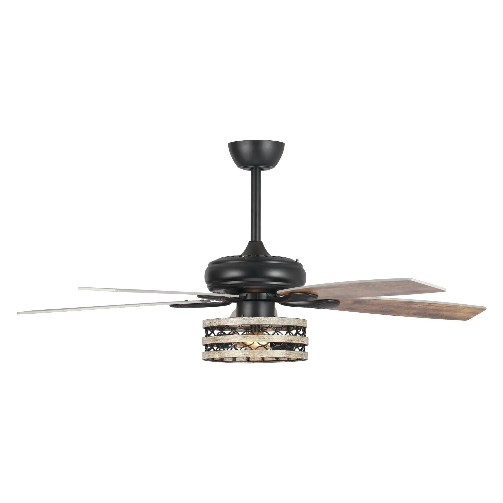 52 Farmhouse Driftwood 5-Flügel Deckenventilator mit Käfig in Schwarz und Fernbedienung