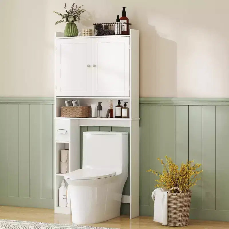 HOMCOM Überbau für die Toilette, moderner Badezimmer-Organizer mit 2 Türen, Toilettenpapierhalter, freistehendes Platzsparwunder