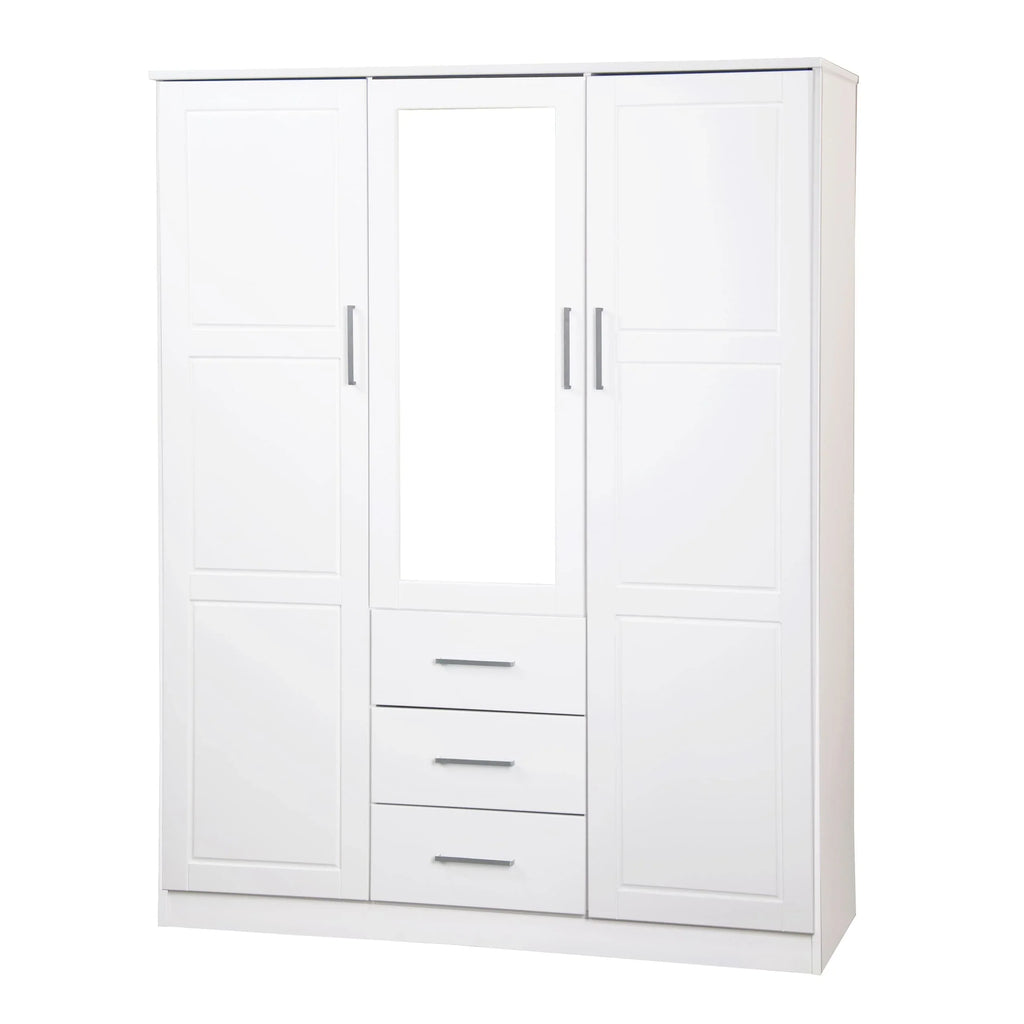 Palace Imports 100% Massivholz Cosmo 3-Türiger Kleiderschrank mit Massivholz- oder Spiegeltüren