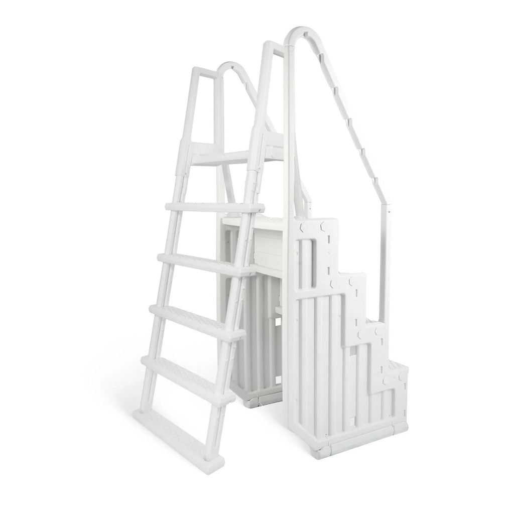 Blue Wave Easy Pooltreppe mit Außenleiter für Aufstellpools – 82,55 cm B x 142,24 cm T x 205,74 cm H