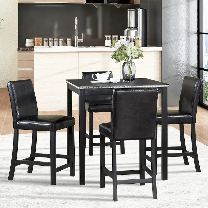 Modernes 5-teiliges Esszimmer-Set mit quadratischem Tresenhochtisch und 4 gepolsterten Stühlen