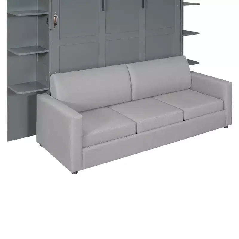 Queen Murphy-Bett Schrankbett mit Sofa, Queen-Size-Schrankbett Klappbett mit Bücherregal und Ablagen für Gästezimmer Büro