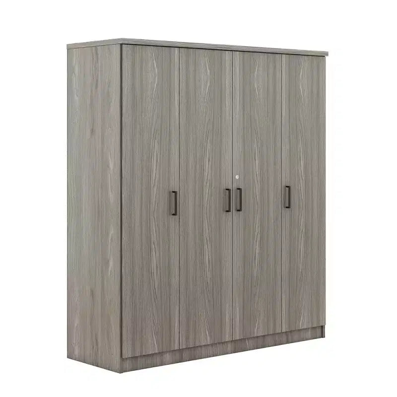Holz-Kleiderschrank mit 4 Türen, Kleiderstange, 1 Schublade und Ablagefächern