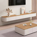 Modernes schwebendes TV-Board aus weißem Langholz mit Schubladen
